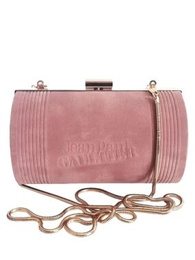 Vintage 90s Jean Paul Gaultier Blush Pink Crushed Velvet Barrel Clutch Cylinder